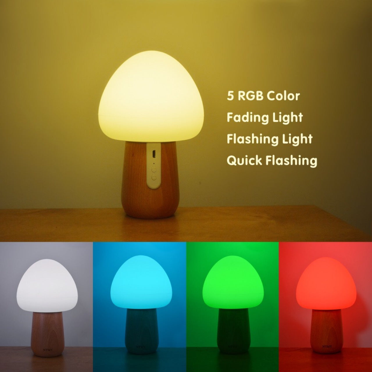 Wooden Mushroom Led remote