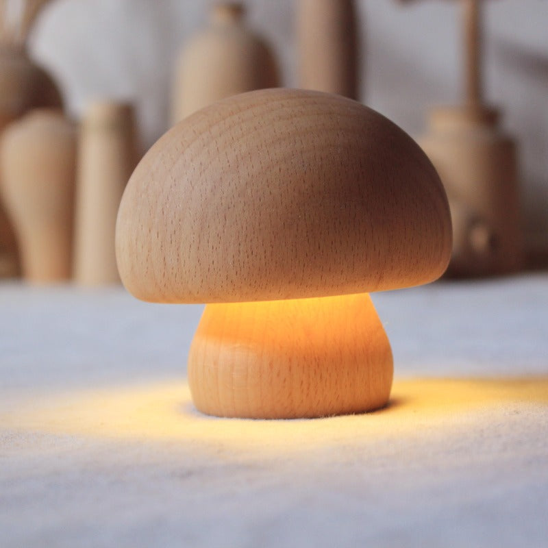 Solid Wood Mushroom Shape Rechargeable Night Light